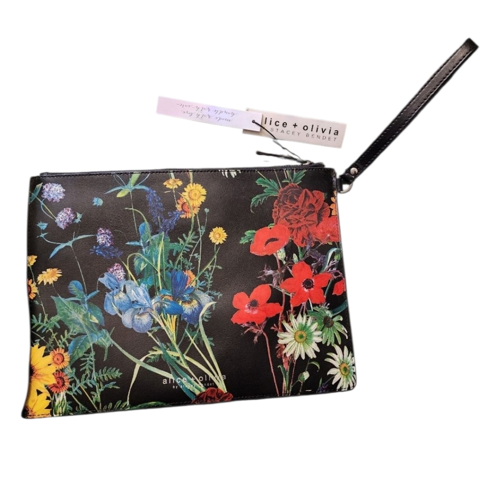 Alice + Olivia Multicolor Floral Black Wristlet